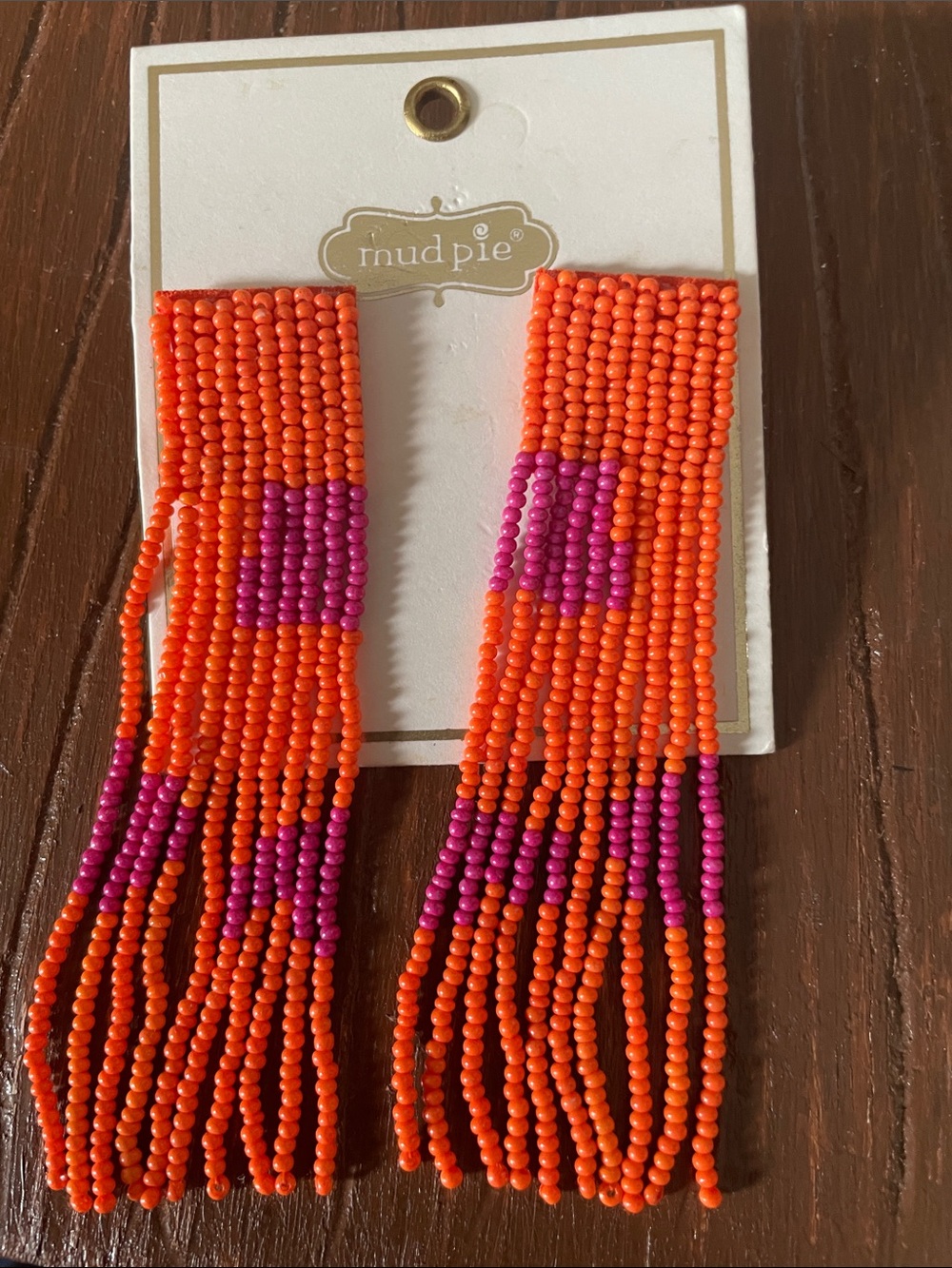 Mud Pie Orange and Purple Beaded Fringe Earrings